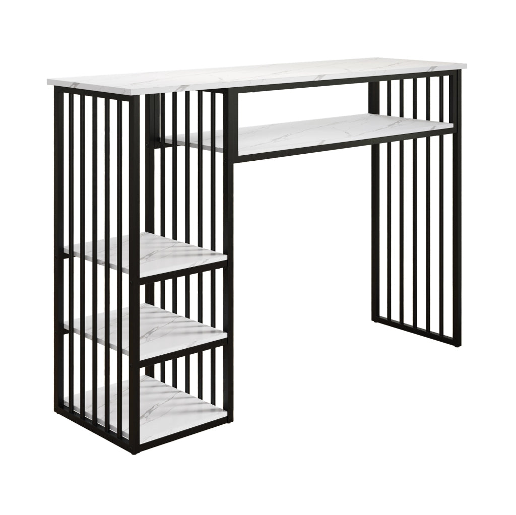 Bartisch con contenitore 140x40x105 cm; piano effetto marmo in MDF; bianco e nero