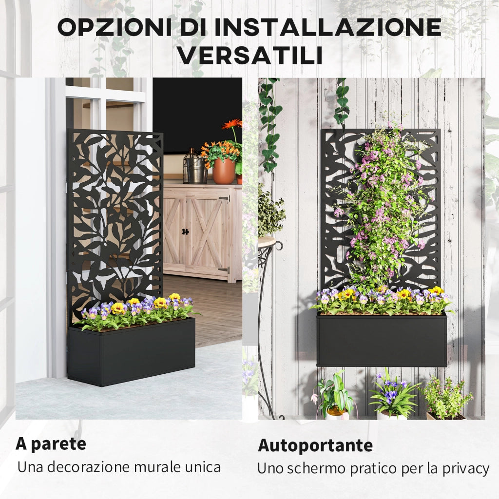 Fioriera con Spalliera per Rampicanti ¨C Minimal ¨C Acciaio, Nero, 61x23x113 cm