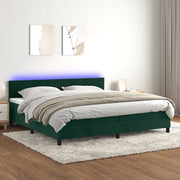 Letto a Molle con Materasso e LED Verde Scuro 200x200cm Velluto 3134486