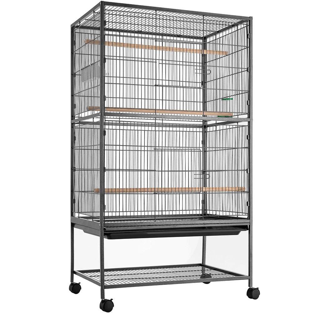 Gabbia Voliera per Uccelli 135x78x52 cm Pappagalli con Vassoio Estraibile e Ruote Nero