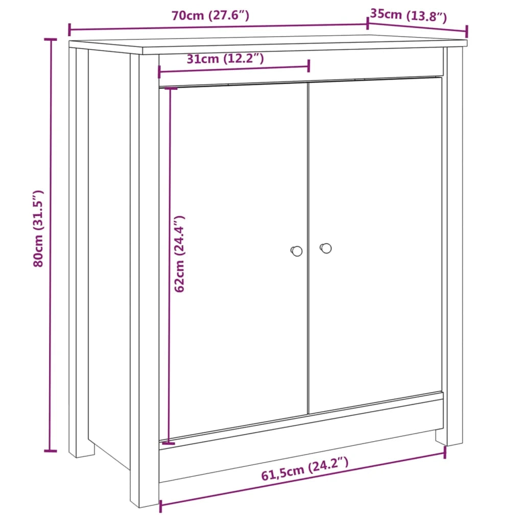 Buffet credenza cassettiera armadio mobile contenitore organizer per cucina soggiorno salotto 70 x 35 x 80 cm legno massello di pino bianco 02_0030494