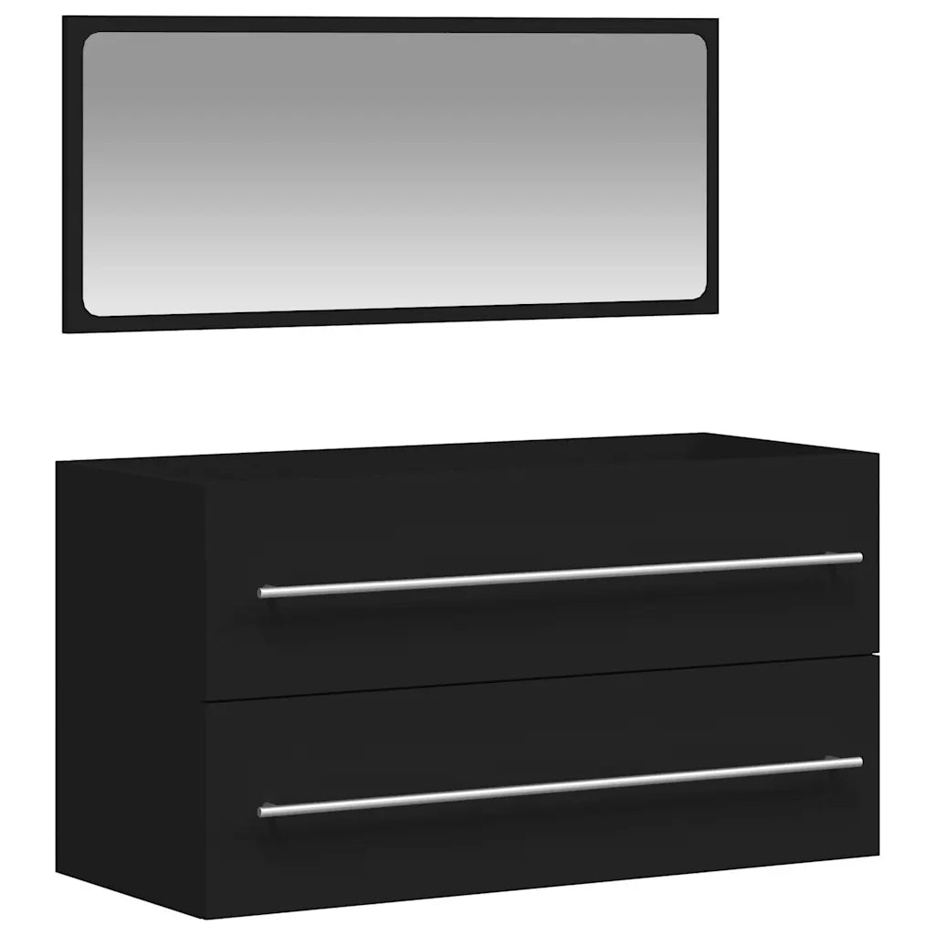 Mobile da Bagno con Specchio-Armadietto da bagno Nero in Legno Multistrato