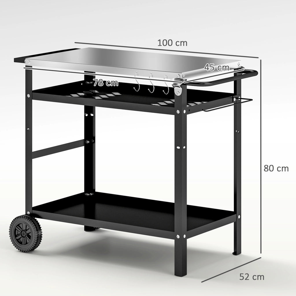 Carrello da Grill 3 Piani con Piano di Lavoro ¨C zephmum ¨C Nero 100x52x80cm
