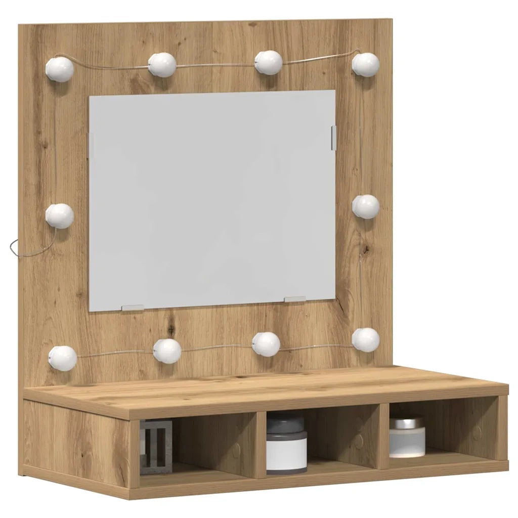 Mobiletto per specchio-Mensola con Specchio Rovere artigianale 60 x 31,5 x 62 cm