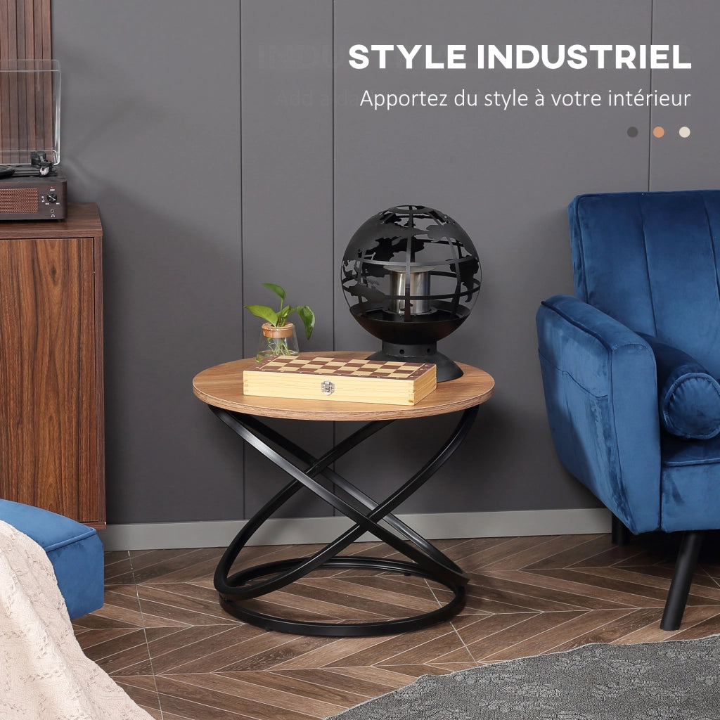 Tavolino da caff¨¨ rotondo stile industriale ¨C zephmum ¨C metallo nero piano legno ?60x46 cm