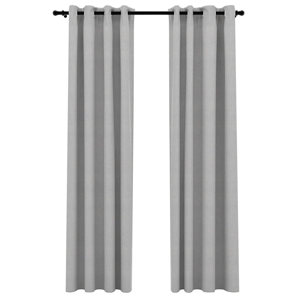 Tende Oscuranti | Tende Blackout Effetto Lino con Occhielli 2 pz 140x245cm Grigio