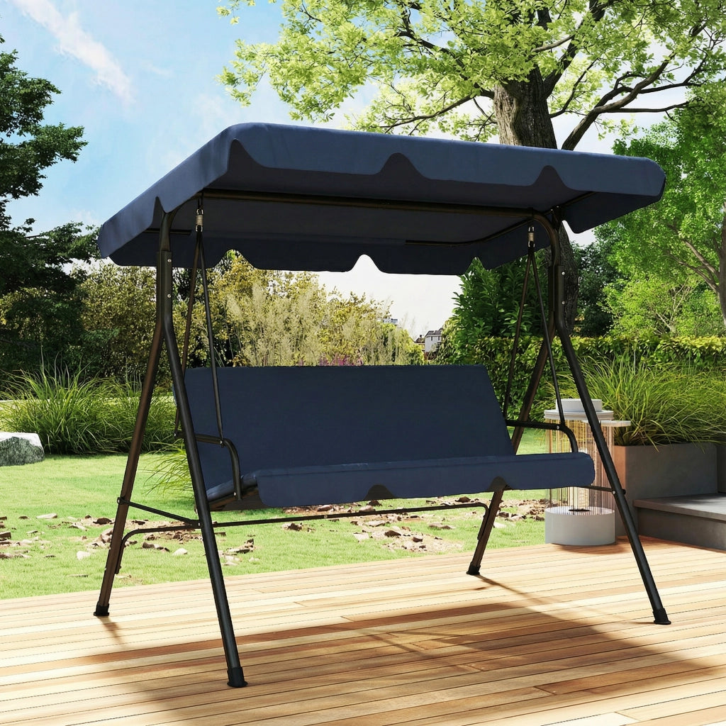 Altalena da Giardino 3 Posti con Tenda Regolabile ¨C zephmum ¨C 172x118x153 cm Blu