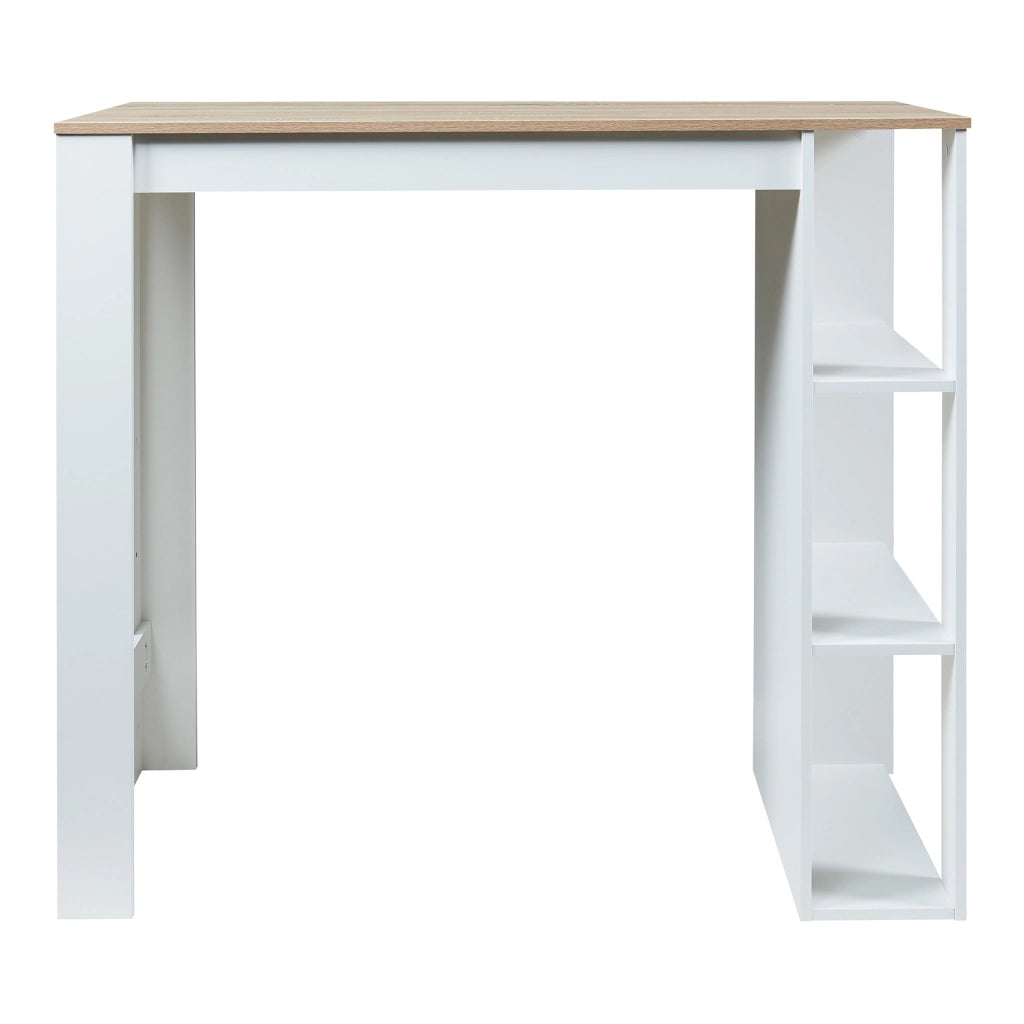 Tavolo Alto da Bar Danderyd Bancone a 3 Ripiani Laterali 120 x 60 x 106 cm - Bianco / Effetto Rovere [en.casa]