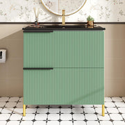 Armadio bagno con lavabo in ceramica - Xylo - Verde con cassetti