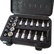 Trade Shop - Kit Set Inserti Chiavi Bussole Torx Hex 29 Pz Attacchi 1/4" 3/8" Maschio Femmina -