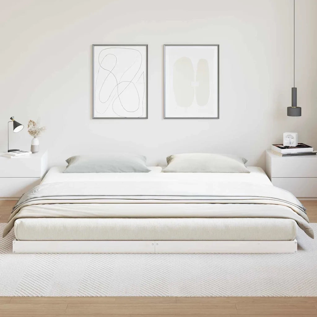 Struttura letto a terra-Giroletto Bianco 180 x 220 cm Pino massello