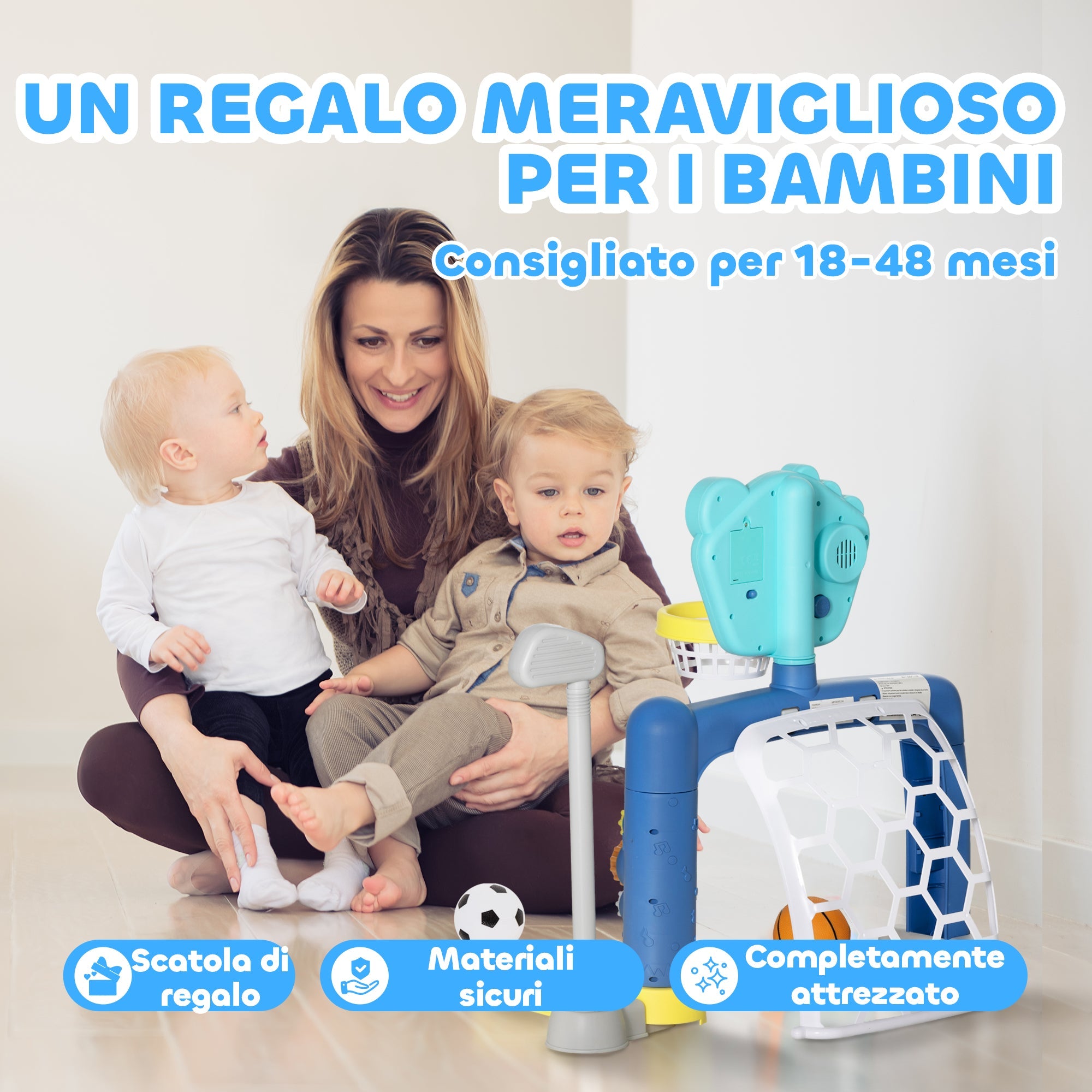 Rete da Calcio Canestro Basket Set Golf Gioco per Bambini Altezza Regolabile 60,4-68 cm