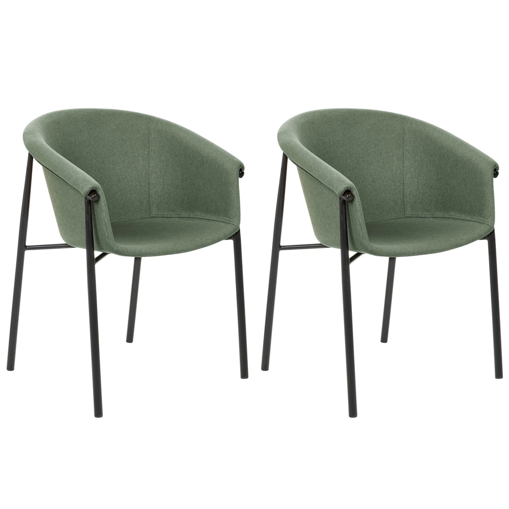 Set di 2 sedie da pranzo con imbottitura in tessuto verde Seduta da pranzo dal design moderno e contemporaneo