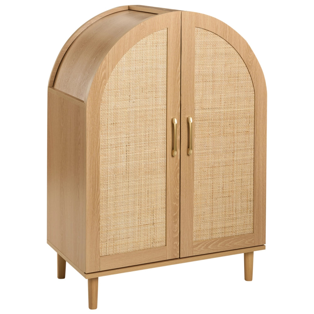 Scarpiera a 4 ripiani in MDF con frontali in rattan per 16 paia di scarpe per l'ingresso stile boho marrone chiaro