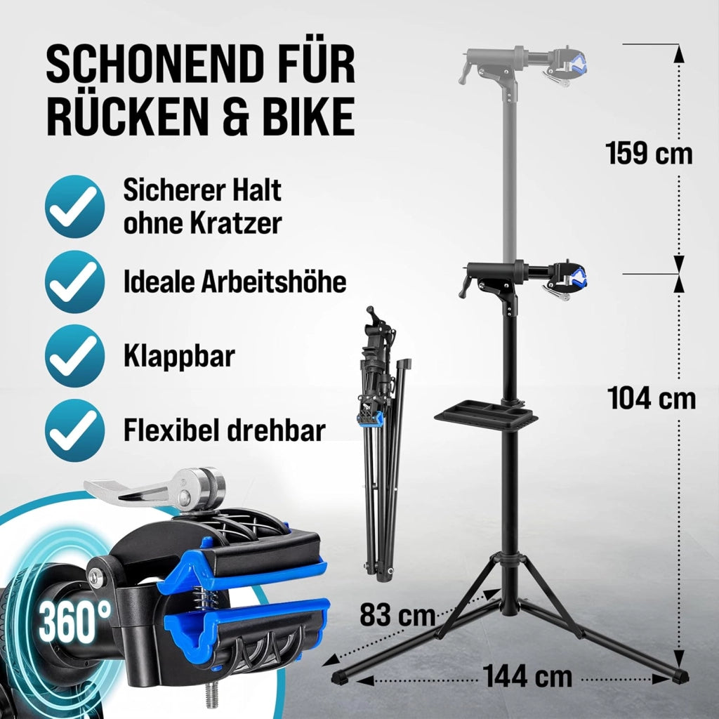 MONZANA® Cavalletto Manutenzione Supporto Bici 50 kg Montaggio Bicicletta Riparazione Mtb con Set Chiavi Dinamometriche da 1/4 per E-bike Pieghevole