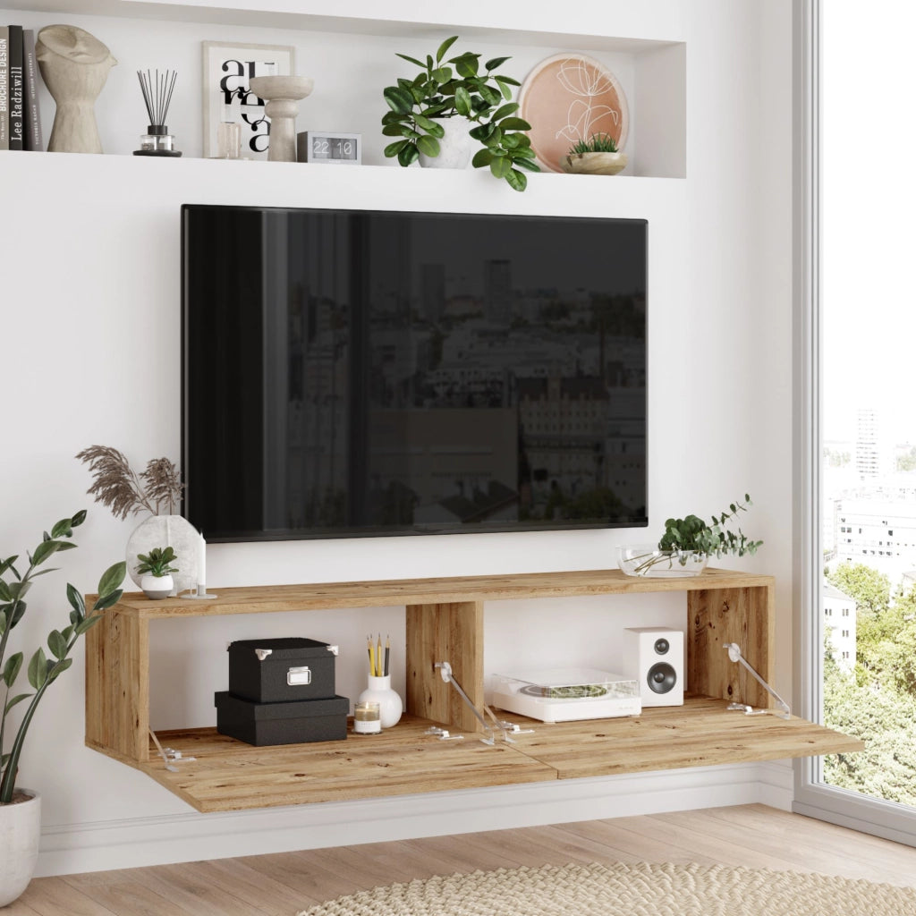 Mobile Porta TV Lapinlahti con 2 Ante a Ribalta Consolle da Parete 140 cm - Rovere Rustico [en.casa]