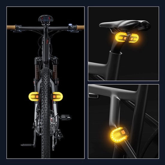 Indicatore di direzione per bicicletta, funzione di ricarica USB, comando a distanza wireless per indicatore di direzione e luci posteriori, rimovibile, adatto per l'uso notturno con mountain bike, luci di avviso, accessori per bicicletta.