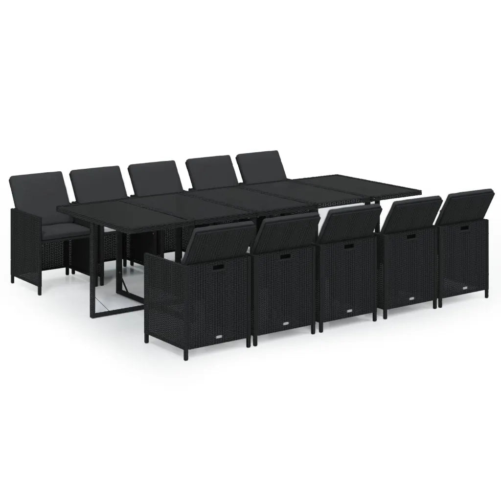 Set da Pranzo per Giardino 11 pz con Cuscini in Polyrattan Nero cod mxl 50589