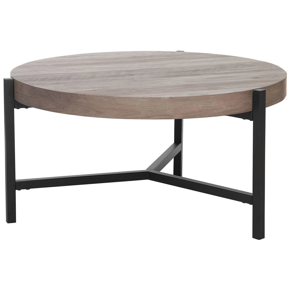 Tavolino da caffè Piano in legno tortora Gambe in metallo Nero 70 cm Rotondo moderno da salotto industriale