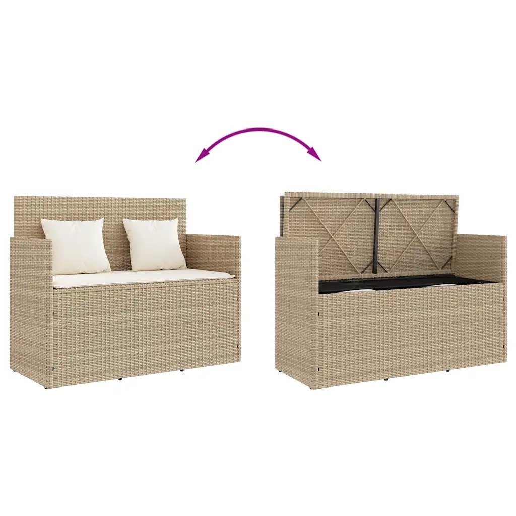 Panca da Giardino con Cuscini-Sgabello-Panca da esterno Beige in Polyrattan 125551