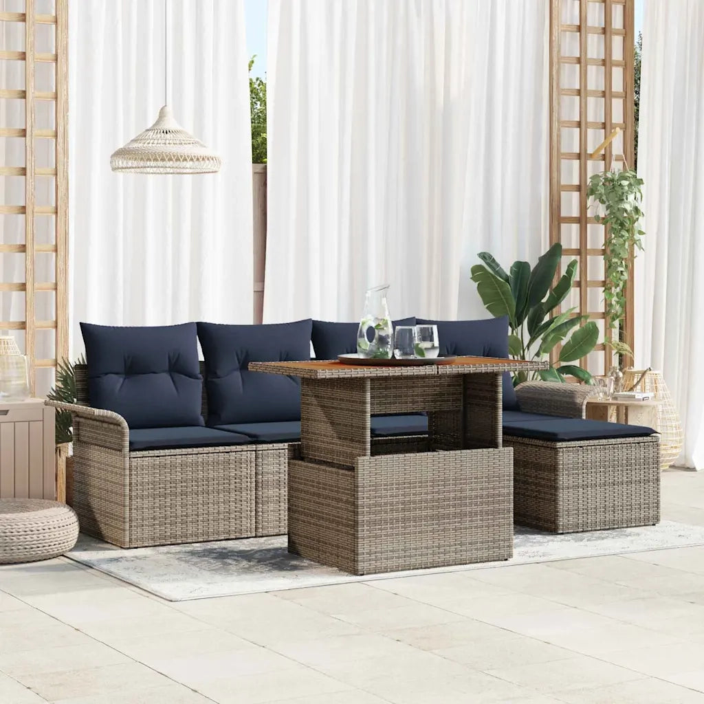 Set Divano da Giardino con cuscino 6 pcs grigio e blu navy