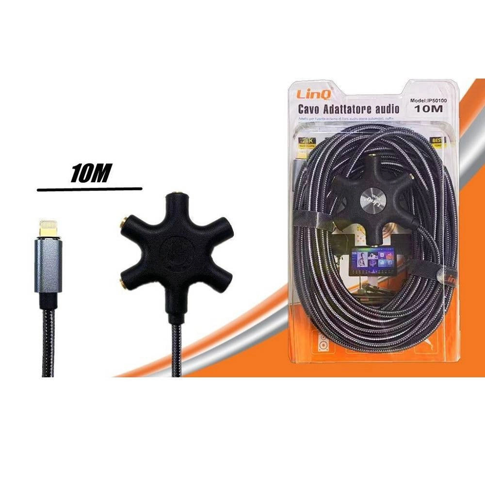 Trade Shop - Cavo Audio Da Lightning A 5x Jack Femmina Adattatore 5 In 1 Da 10 Metri Ip50100 -