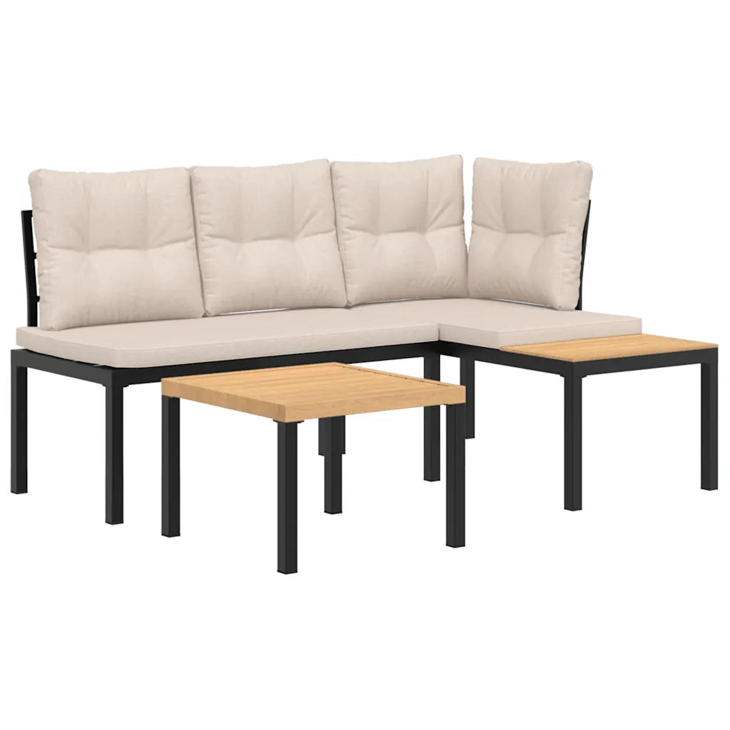 Set Panche Giardino Cuscini 3pz Nero Acciaio Verniciato Polvere 3283647