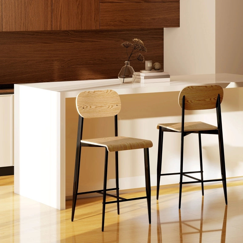 SGABELLO BAR 66 cm Legno Naturale e Metallo Nero