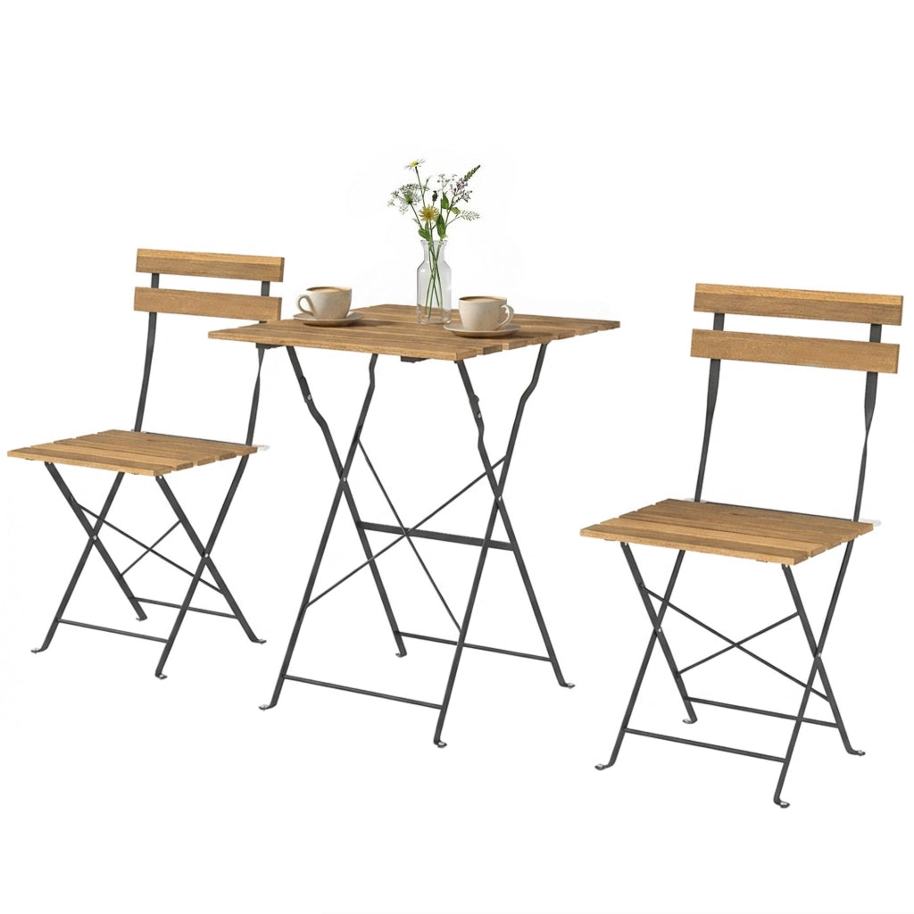 Set Bistrot Giardino 3 Pezzi ¨C Xylo ¨C 2 Sedie Pieghevoli Tavolo Legno Acacia 55x55cm Naturale