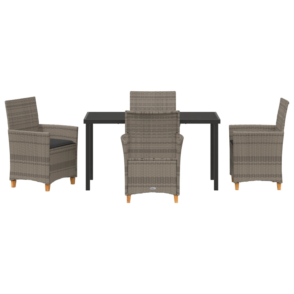 Set da Pranzo da Giardino in 5 Pezzi con Cuscini Grigio Polyrattan