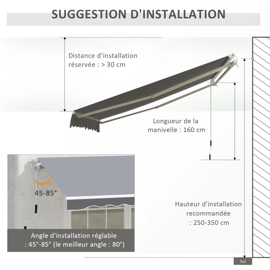 Tendone Manuale Retrattile ¨C Zephmum ¨C Grigio 2.5x2m