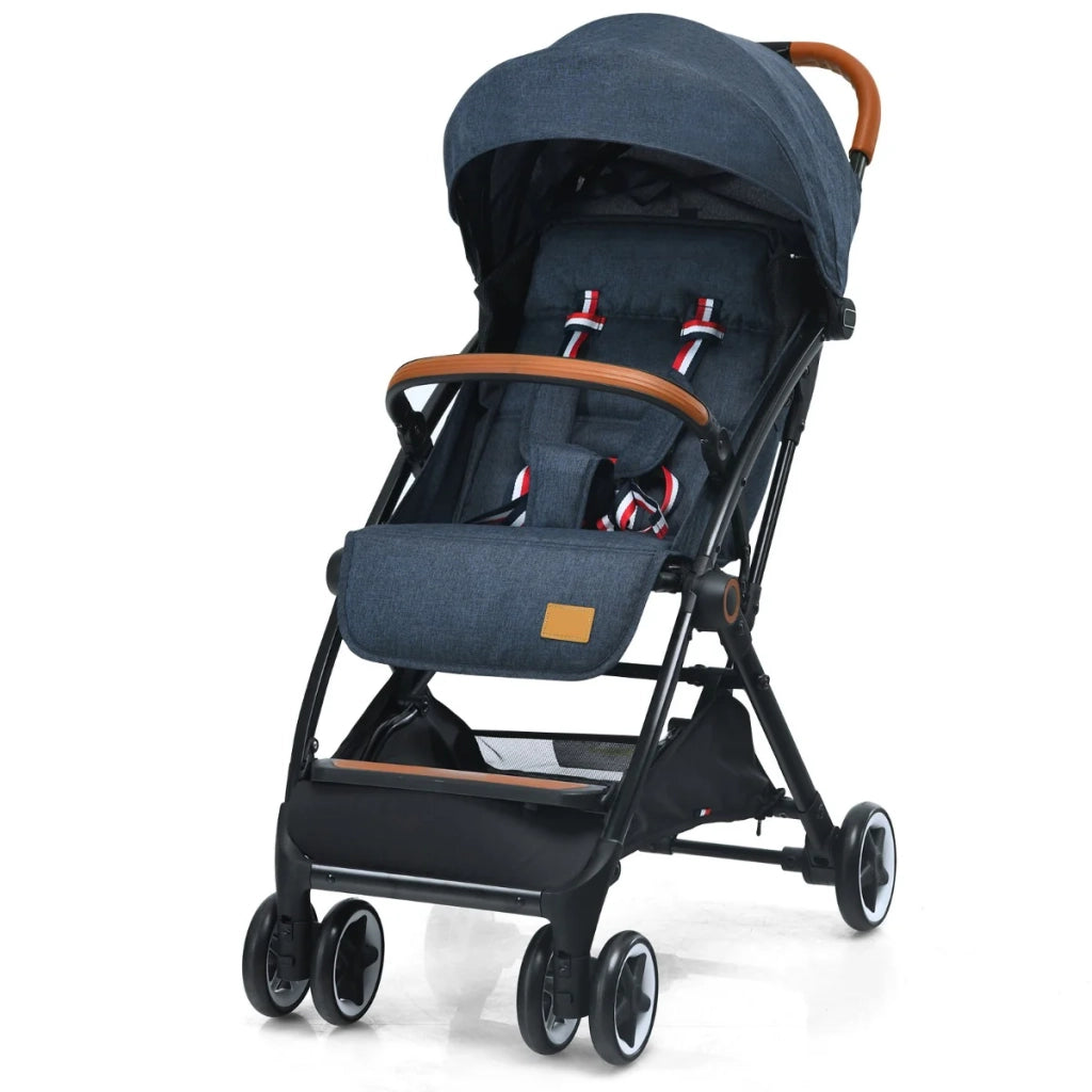 Passeggino pieghevole 72 x 52 x 96,5 cm con seduta ergonomica capottina regolabile stile moderno alluminio blu 20_0013255