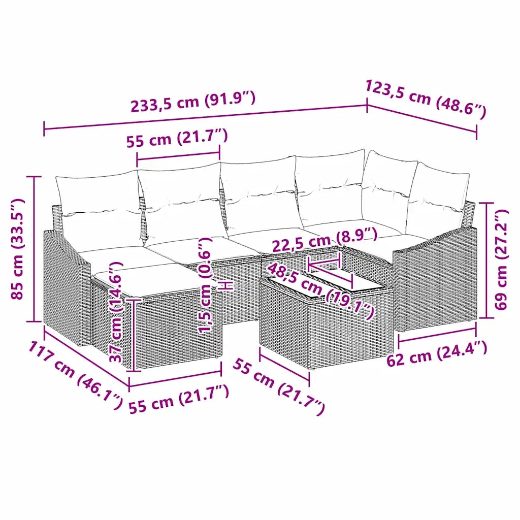 Set di divani con cuscino 7 pcs Nero polyrattan 3346797