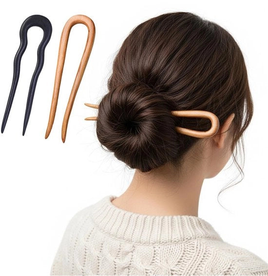 2 pezzi di spille per capelli a forma di U, spille per capelli in stile francese in legno, spille per capelli per chignon e trecce, accessori per capelli per donne, semplici e eleganti spille per capelli per lo styling