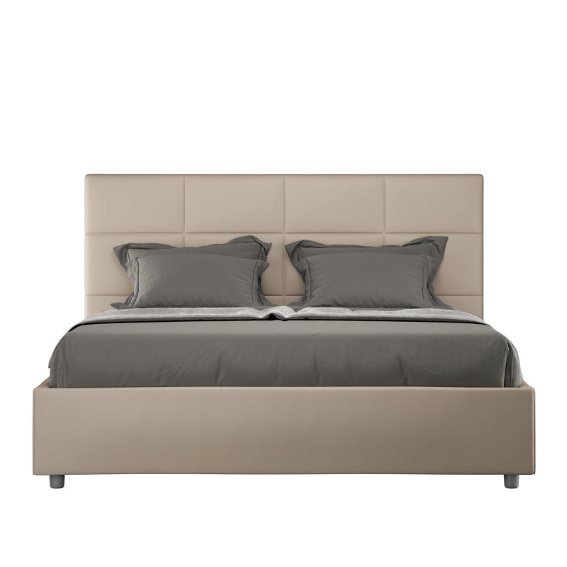 Letto imbottito Matrimoniale 160x210 cm Mika - Similpelle,Tortora,Contenitore