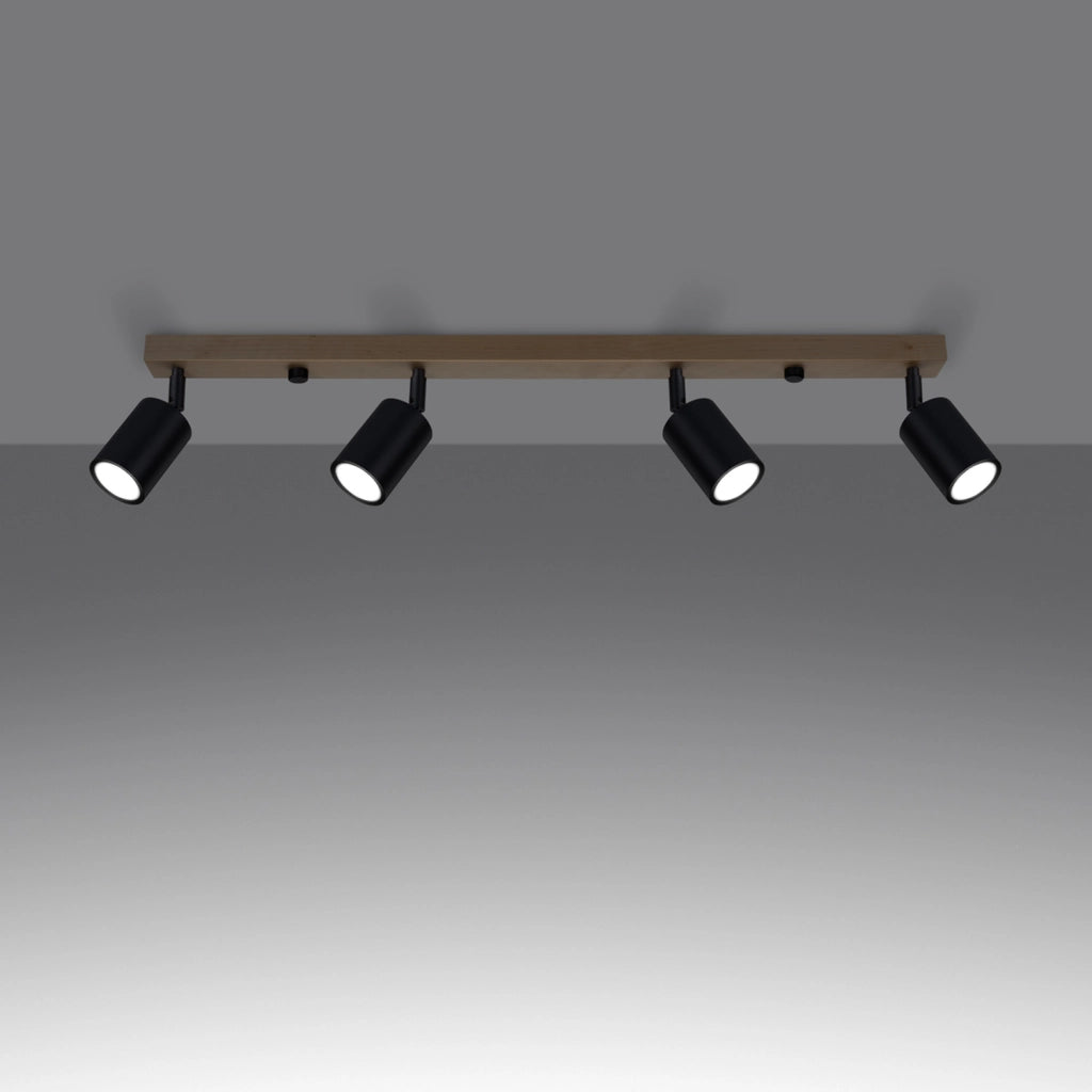 Faretto soffitto barra 4 luci nero/legno GU10 Pure Lume