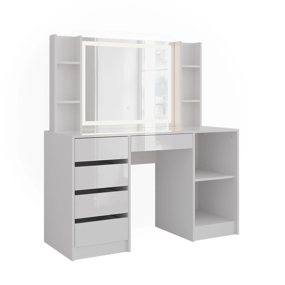 Vicco Tavolo da toeletta Bianco/bianco lucido 128.2 cm con specchio LED