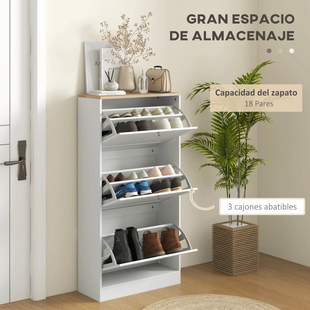 Mobile Portascarpe con 3 Cassetti e Ripiani ¨C zephmum ¨C 60x23.5x115 cm Bianco
