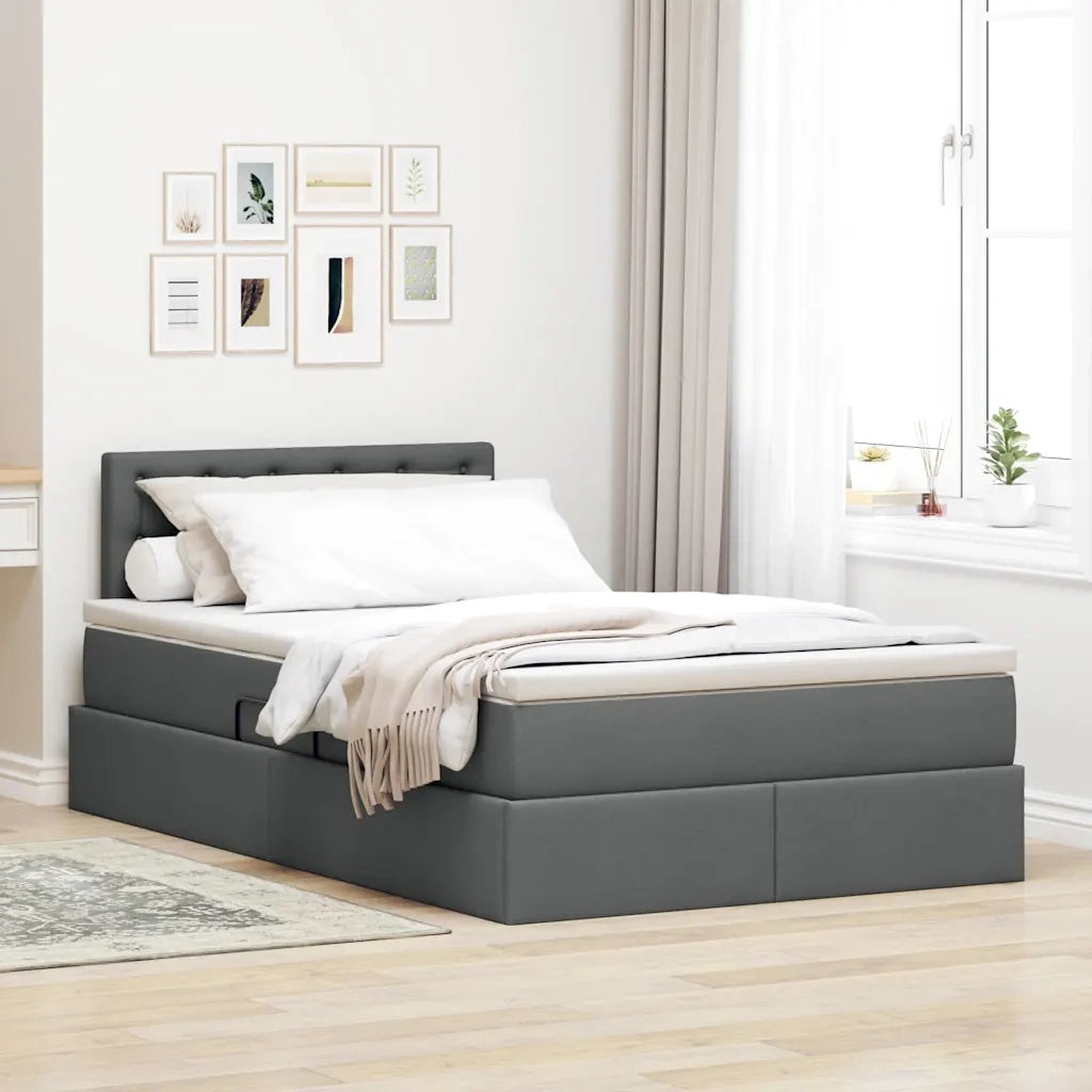 Letto con contenitore e LED Grigio scuro 120 x 200 cm Tessuto