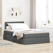 Letto con contenitore e LED Grigio scuro 120 x 200 cm Tessuto