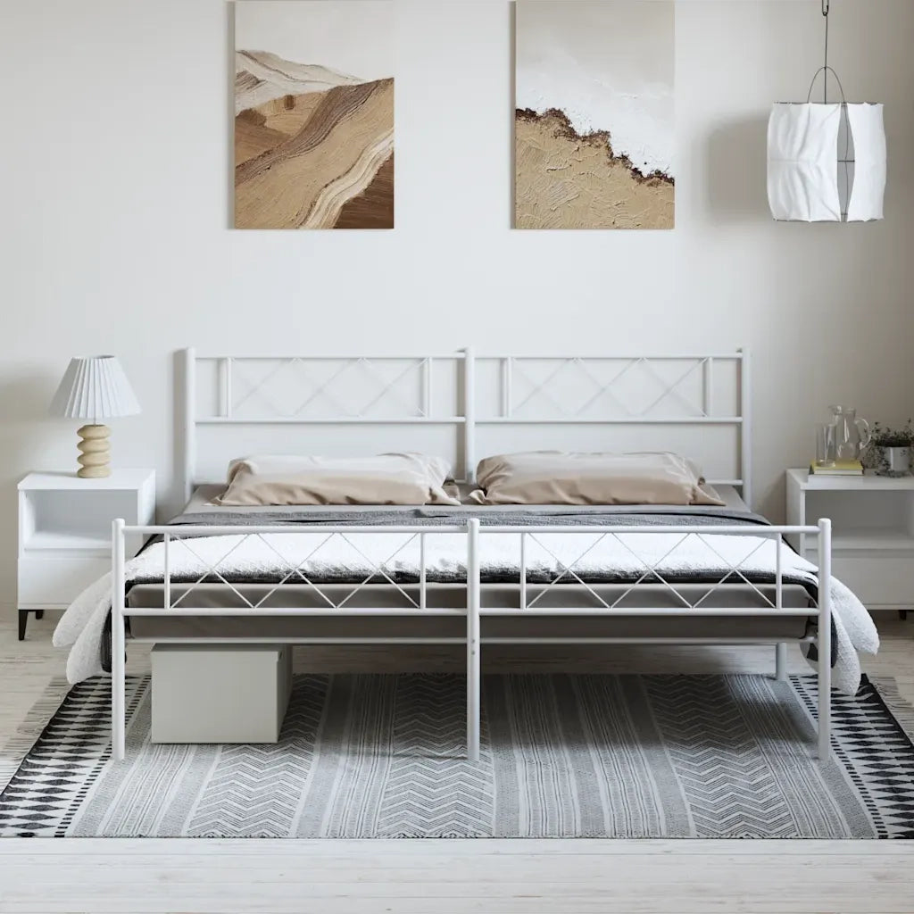 Giroletto con Testiera e Pediera Metallo Bianco 183x213 cm 372349