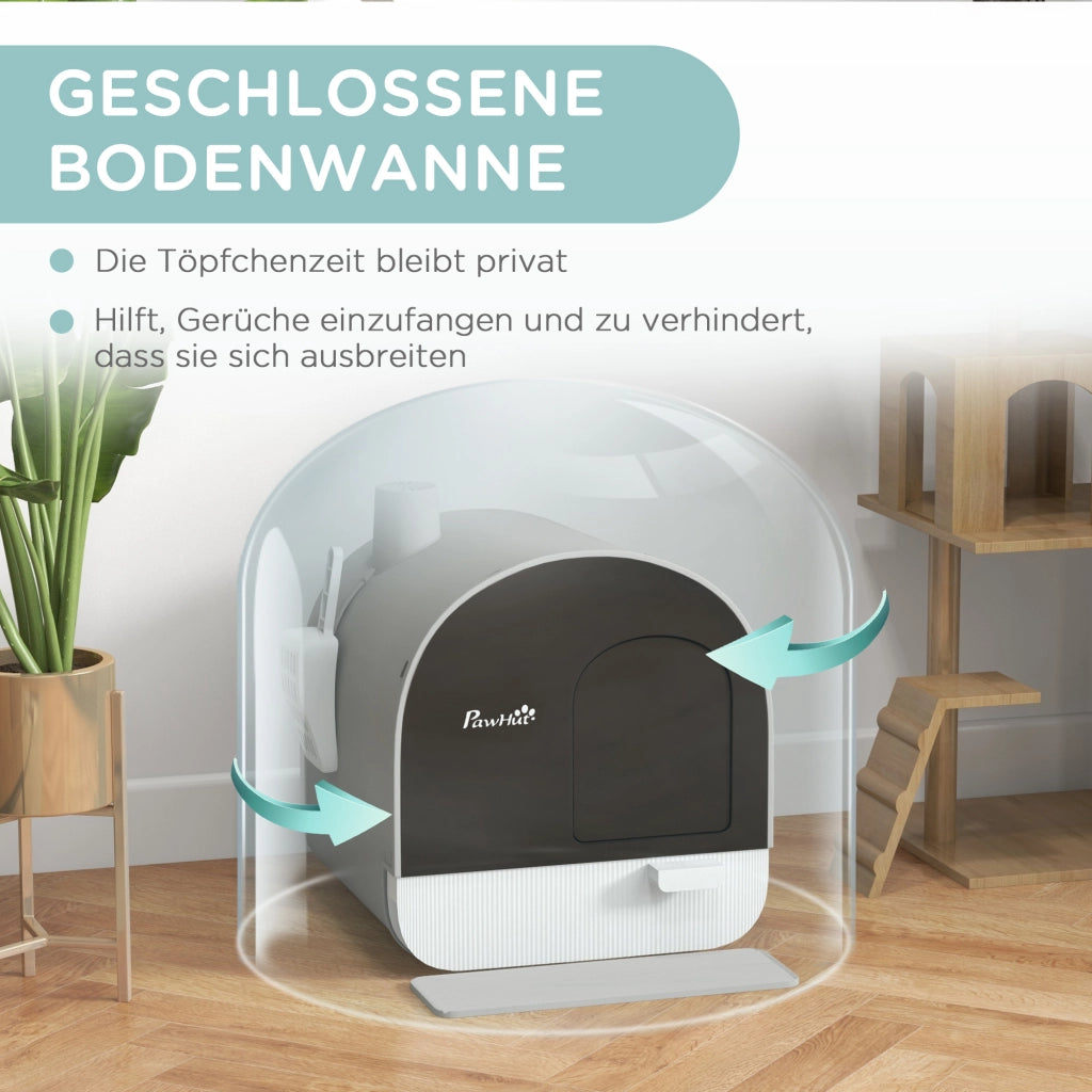 Casetta per Gatti con Coperchio, Paletta e Tappetino ¨C Minimal ¨C Grigio/Nero, Plastica