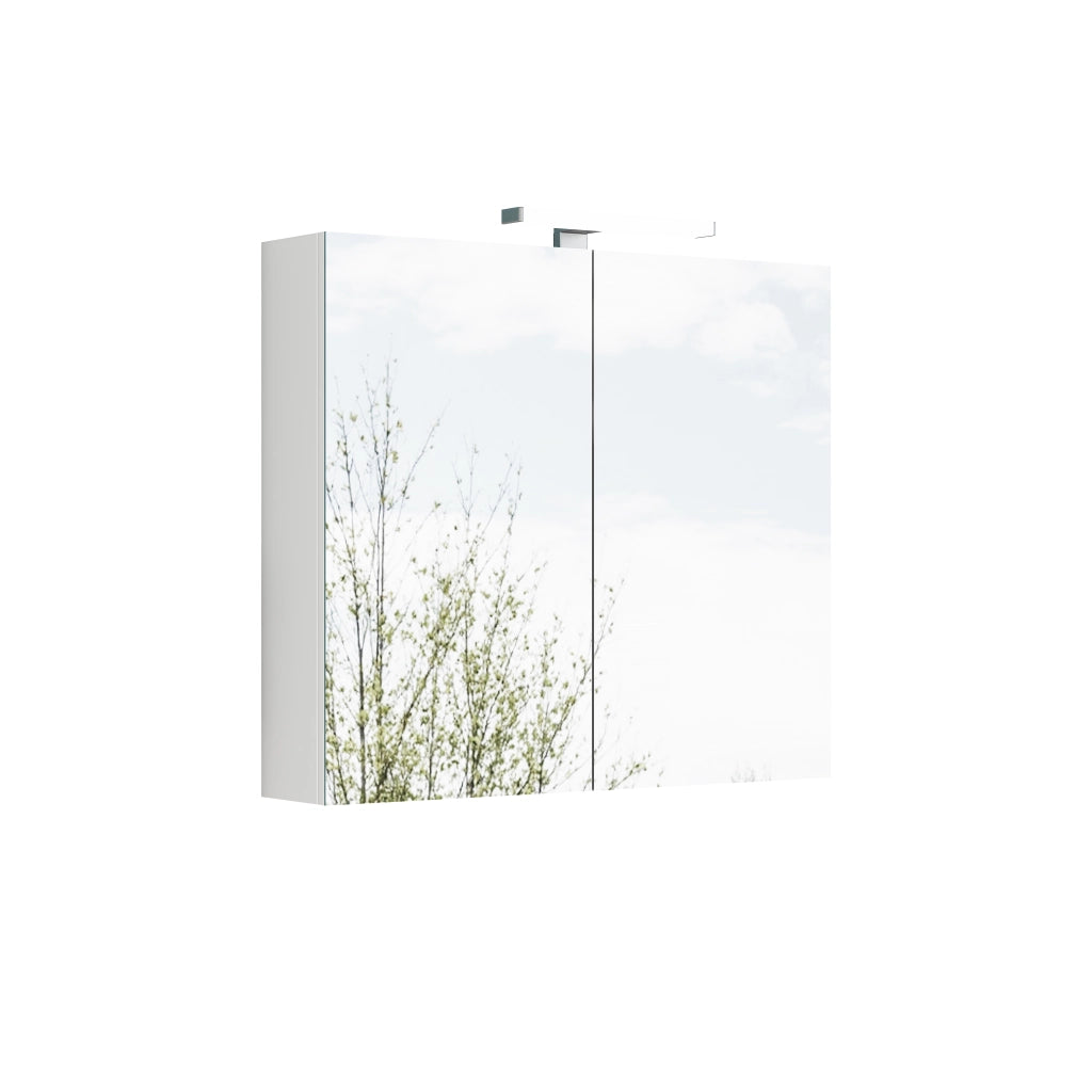 Mobile con specchio con 2 ante; LED; presa standard francese e ripiani in vetro regolabili per bagno; 87×24×79 cm