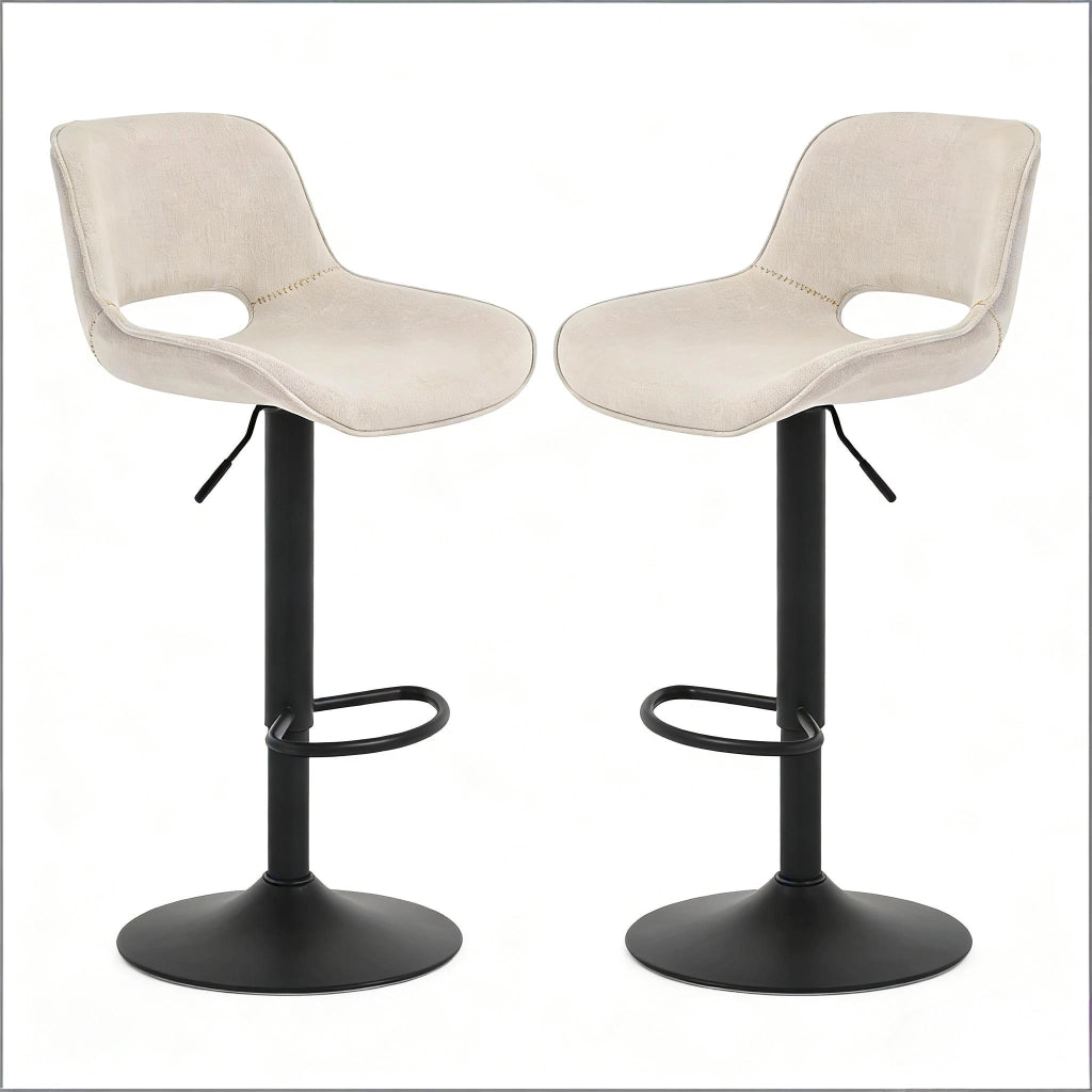 Set di 2 sgabelli da bar girevoli con schienale in lino beige, altezza regolabile, struttura in metallo