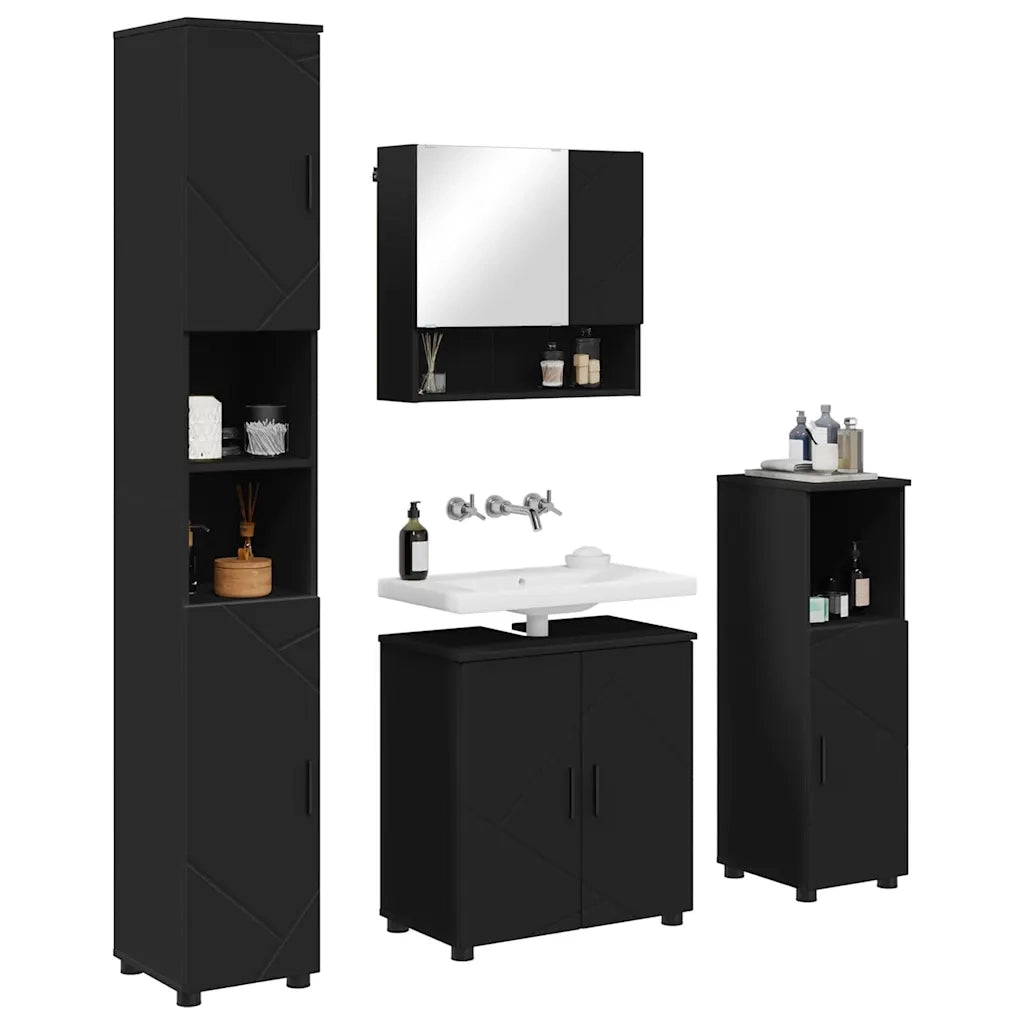 Set di mobili per il bagno Montaggio a parete 4 pcs Nero 3392964
