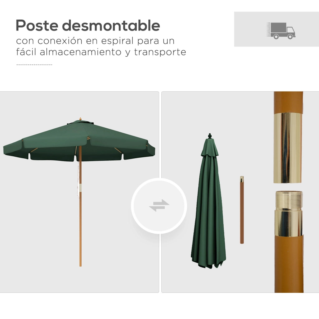 Ombrellone da Giardino in Legno con Sistema a Puleggia ¨C Zephmum ¨C Verde 325x250 cm