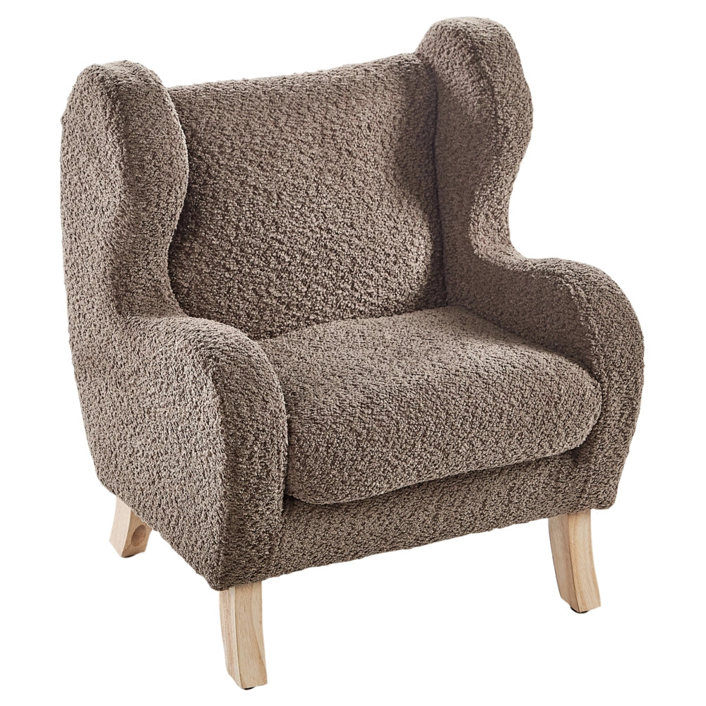 Sedia imbottita in bouclé marrone con braccioli Sedile per bambini Design moderno