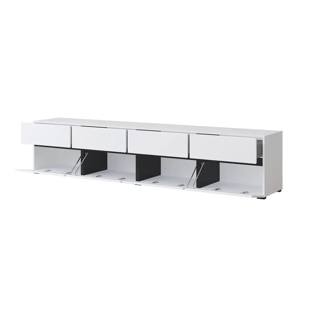 Mobile TV XL colori bianco e nero 225cm collezione HAVANA. Mobile design con 4 porte e 4 cassetti.