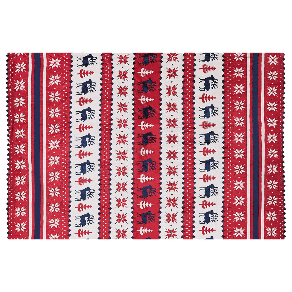 Plaid Coperta in Flanella Rossa e Blu 150 x 200 cm Invernale Stile Maglione Natalizio