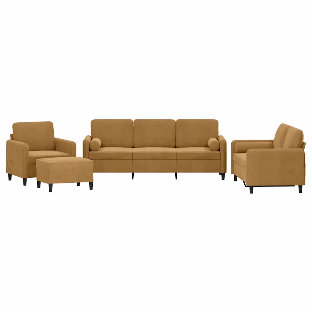 Set di Divani 4 pz con Cuscini Marrone in Velluto